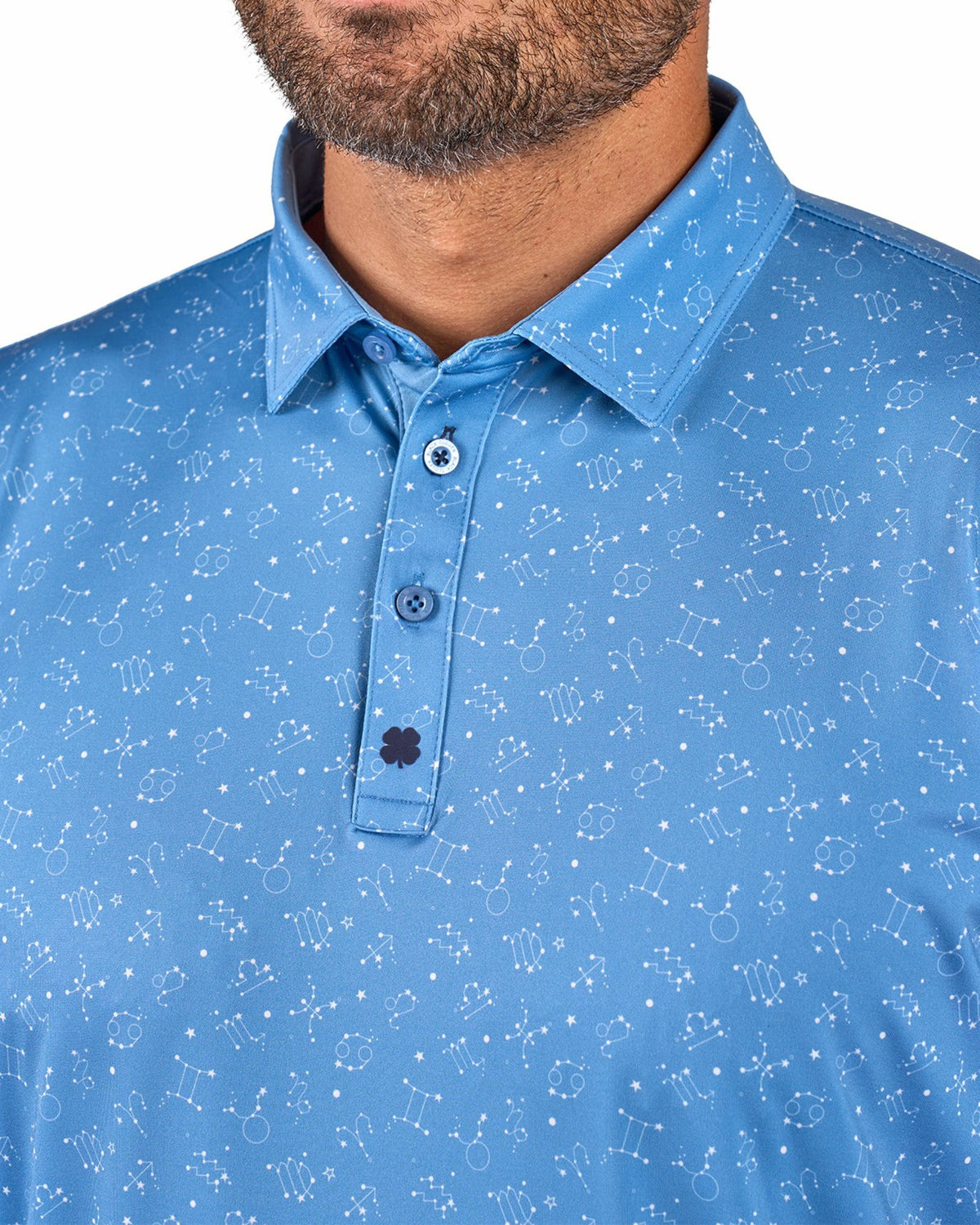 Black Clover Men's Trendy Blue and White Constellation Print Polo for Golf and Business
