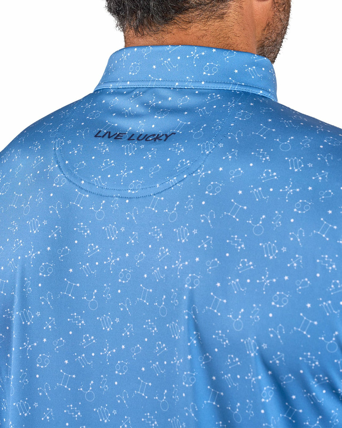 Black Clover Men's Trendy Blue and White Constellation Print Polo for Golf and Business