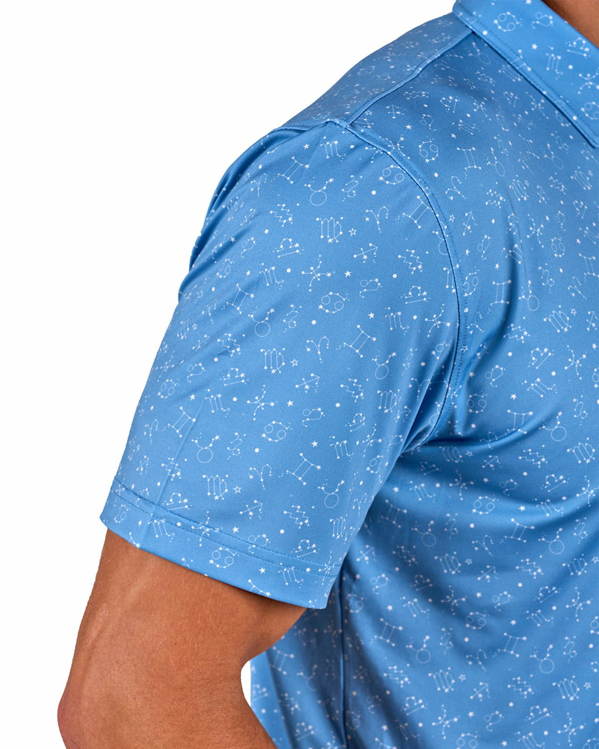 Black Clover Men's Trendy Blue and White Constellation Print Polo for Golf and Business