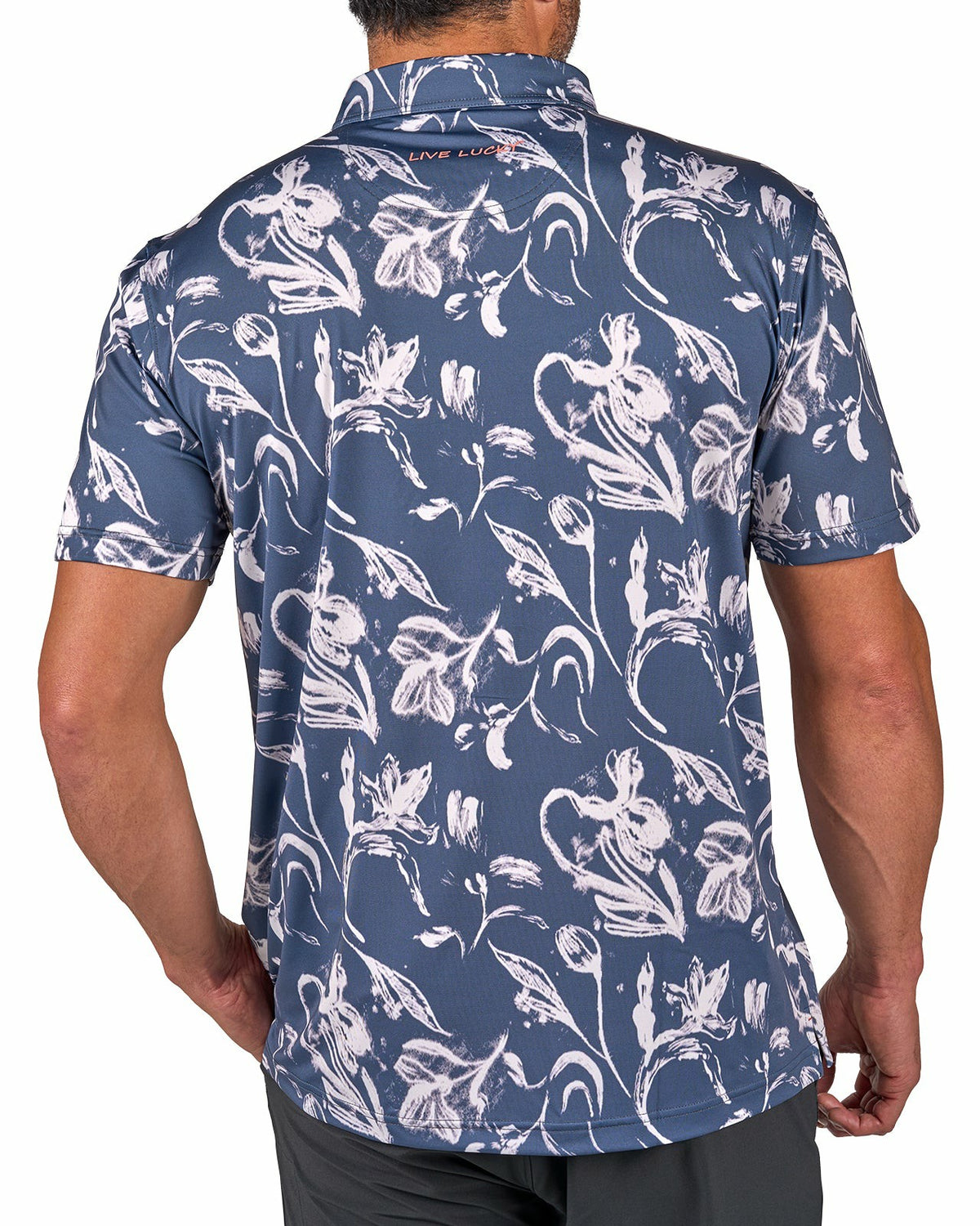 Black Clover Men's Versatile Black and White Floral Polo for Golf or Business