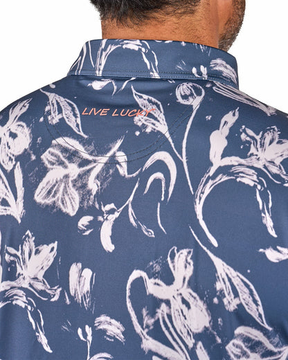 Black Clover Men's Versatile Black and White Floral Polo for Golf or Business