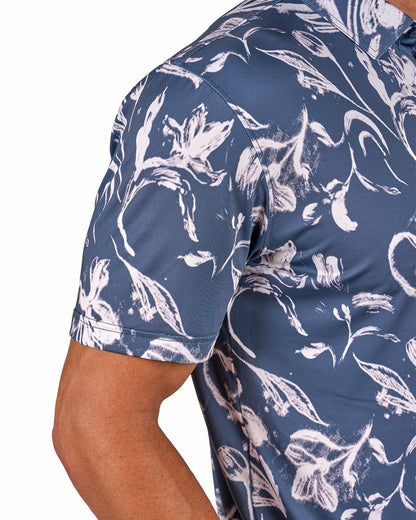 Black Clover Men's Versatile Black and White Floral Polo for Golf or Business