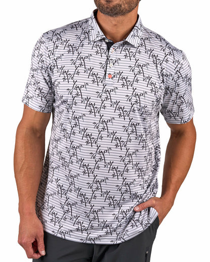 Black Clover Trendy Bamboo Patterned Men's Golf Polo with Subtle Stripes