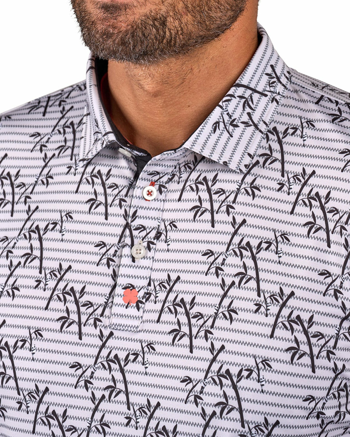 Black Clover Trendy Bamboo Patterned Men's Golf Polo with Subtle Stripes