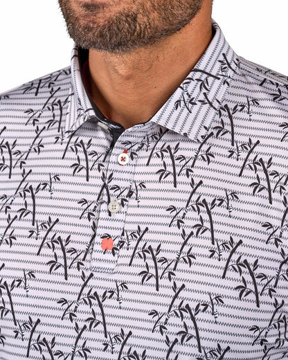 Black Clover Trendy Bamboo Patterned Men's Golf Polo with Subtle Stripes