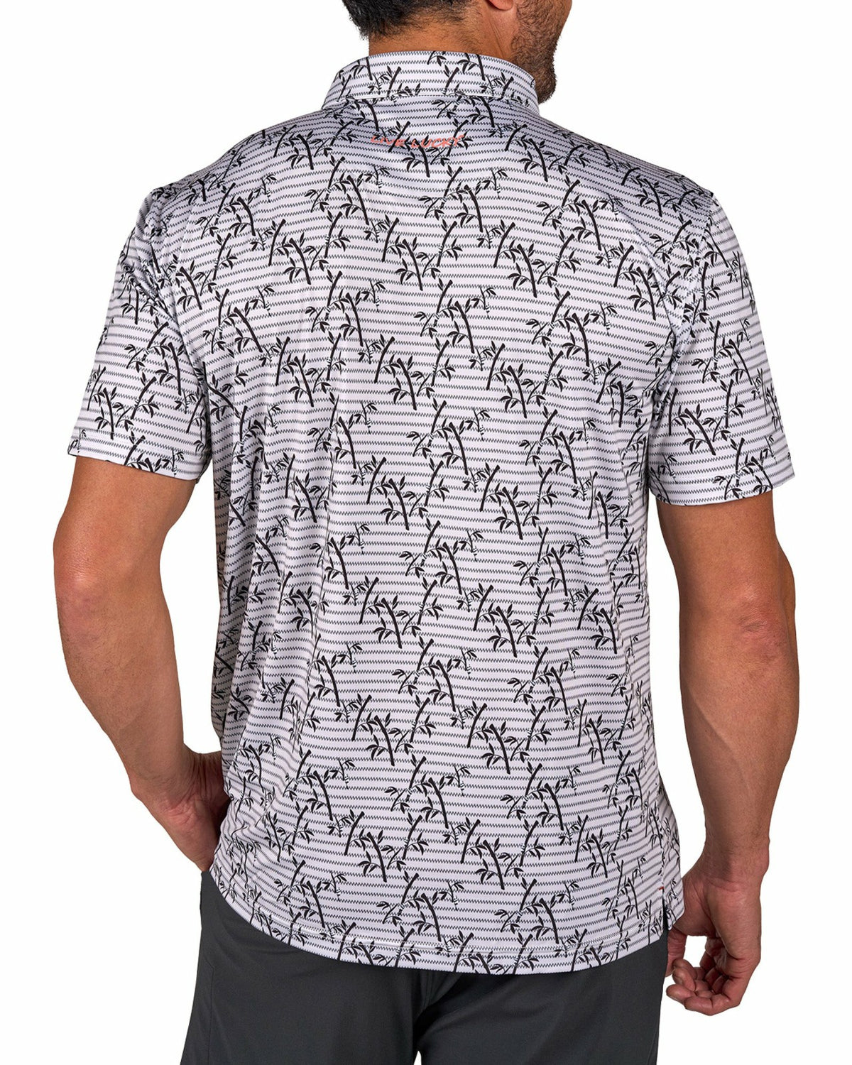 Black Clover Trendy Bamboo Patterned Men's Golf Polo with Subtle Stripes