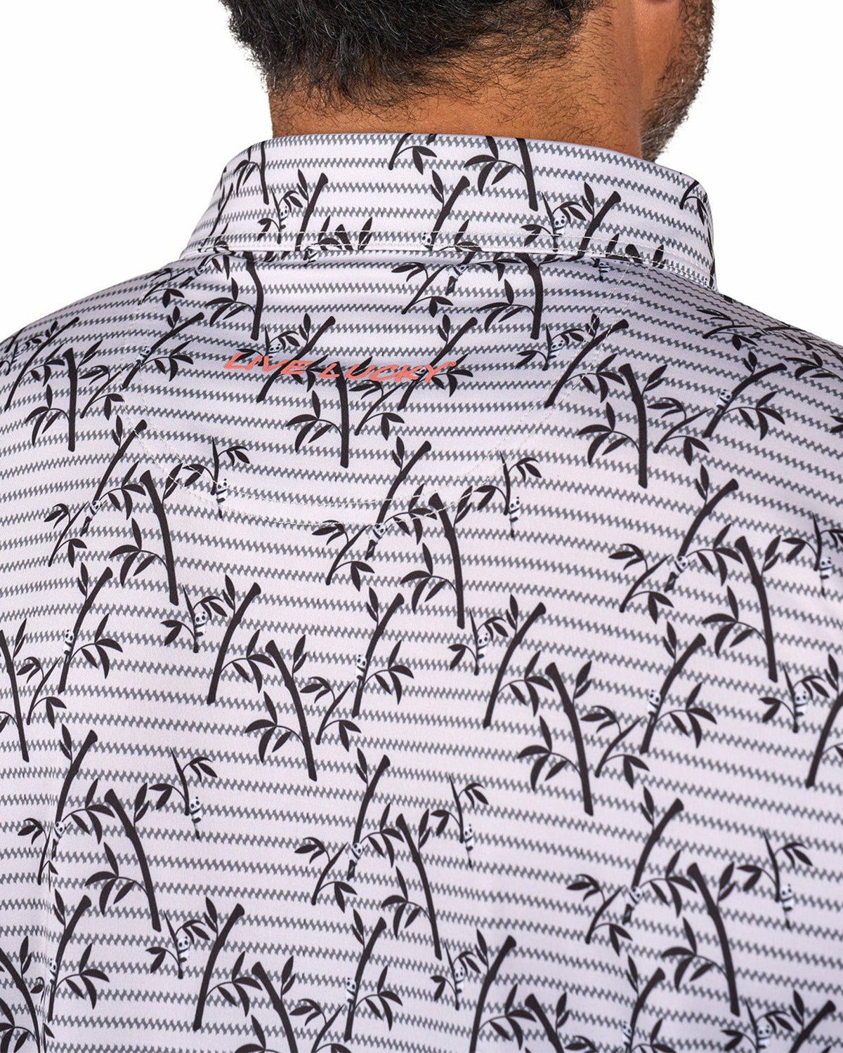 Black Clover Trendy Bamboo Patterned Men's Golf Polo with Subtle Stripes