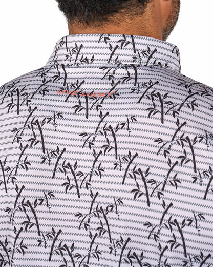 Black Clover Trendy Bamboo Patterned Men's Golf Polo with Subtle Stripes