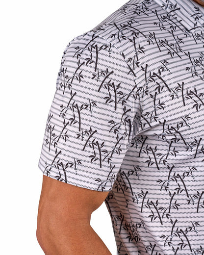 Black Clover Trendy Bamboo Patterned Men's Golf Polo with Subtle Stripes