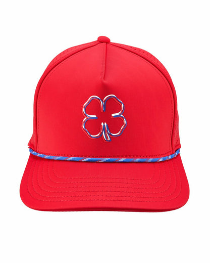 Black Clover Perforated Red Golf Hat with Chrome Clover and Rope