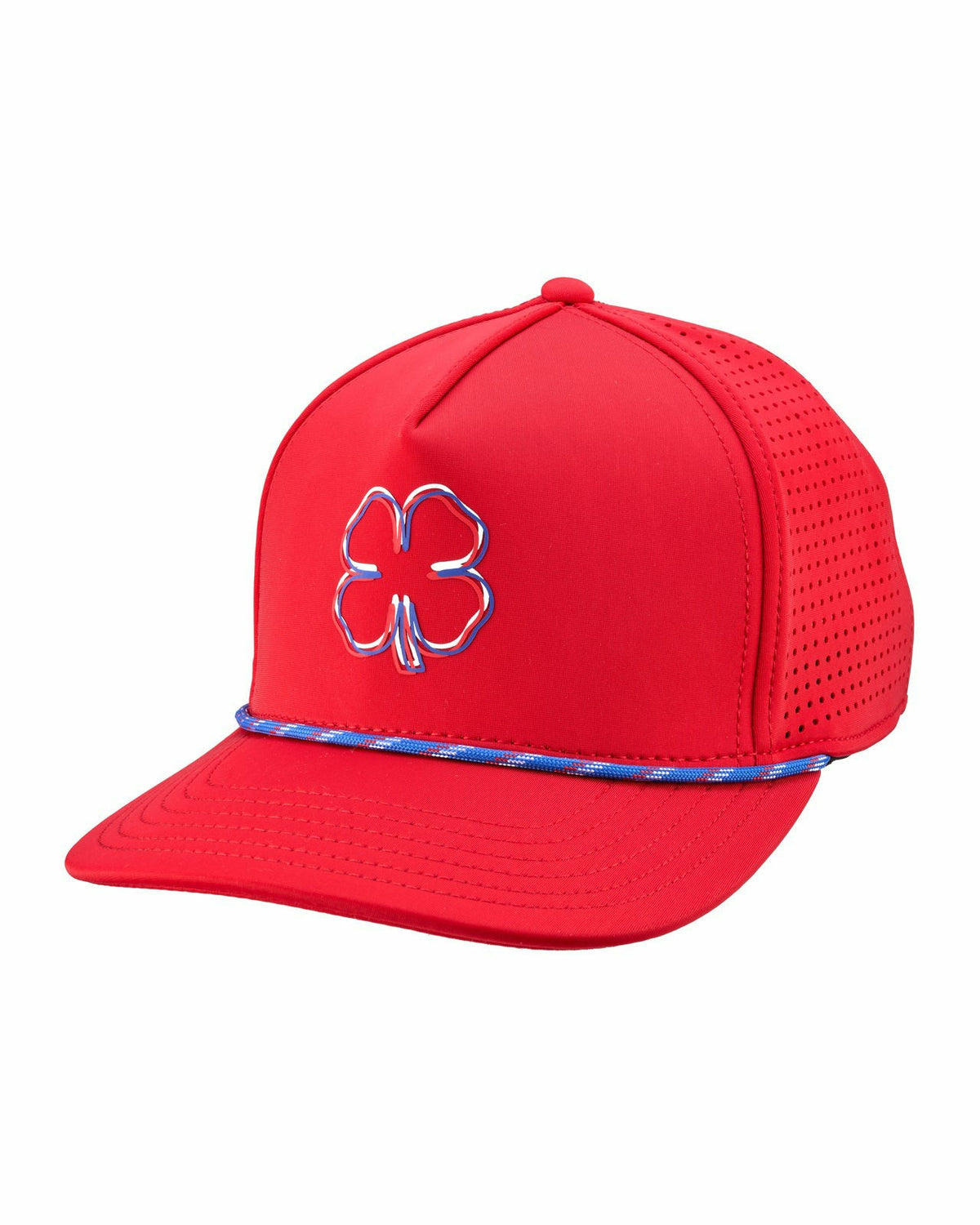 Black Clover Perforated Red Golf Hat with Chrome Clover and Rope