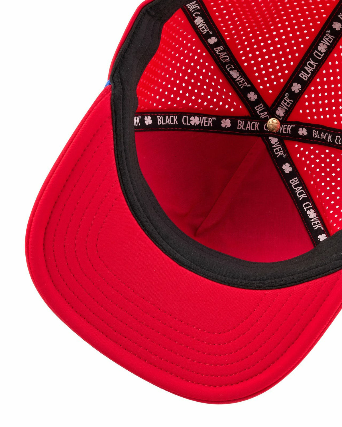 Black Clover Perforated Red Golf Hat with Chrome Clover and Rope
