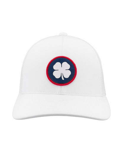 Black Clover White Mesh Golf Hat with Patriotic Clover Logo