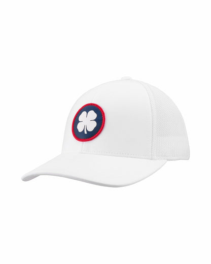 Black Clover White Mesh Golf Hat with Patriotic Clover Logo