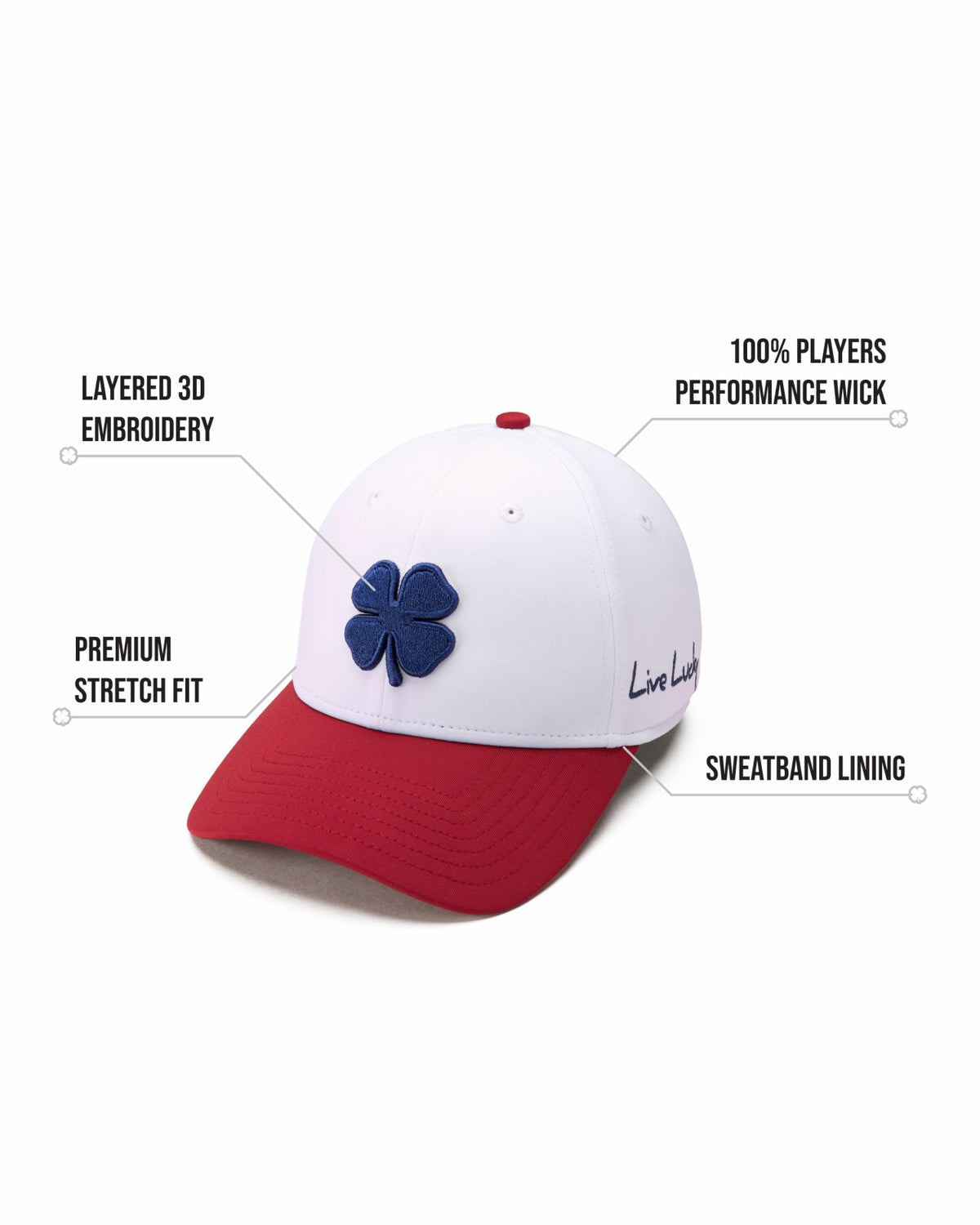 Black Clover Red, White, and Blue Premium Clover Hat for Golf and Lifestyle