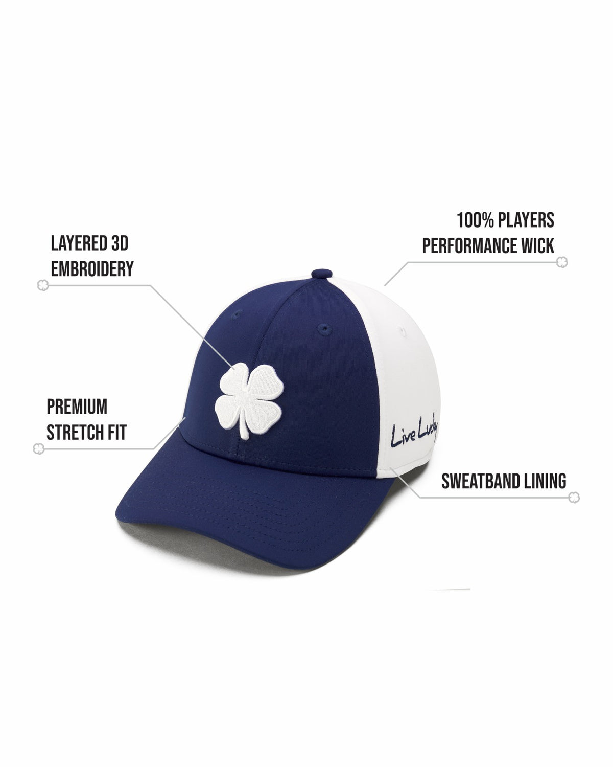 Black Clover White and Blue Premium Clover Hat for Golf and Lifestyle