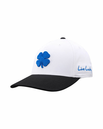 Black Clover Athletic Unisex White Snapback with Clover Patch for Golf and Lifestyle