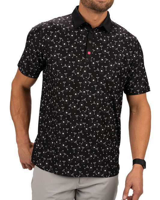 Black Clover Fun, Black White-Patterned Spirit-Themed Men's Golf Polo