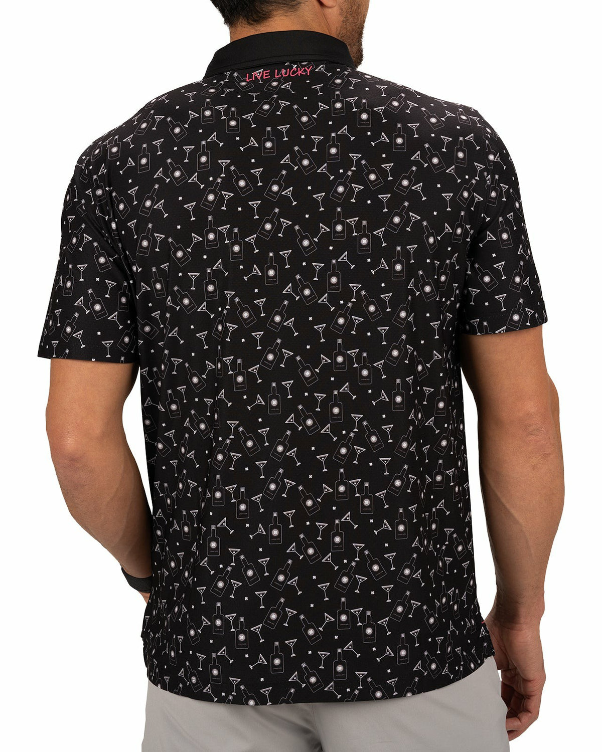 Black Clover Fun, Black White-Patterned Spirit-Themed Men's Golf Polo