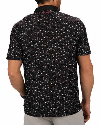 Black Clover Fun, Black White-Patterned Spirit-Themed Men's Golf Polo