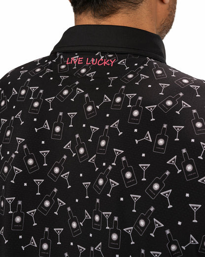 Black Clover Fun, Black White-Patterned Spirit-Themed Men's Golf Polo