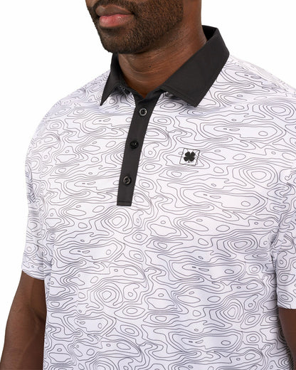 Black Clover Modern Black and White Patterned Golf Polo with Black Collar and Placket