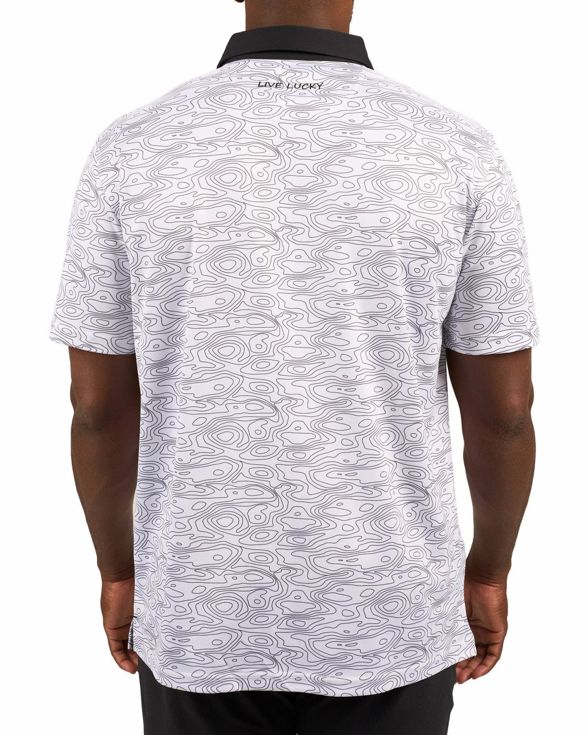 Black Clover Modern Black and White Patterned Golf Polo with Black Collar and Placket