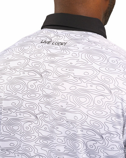 Black Clover Modern Black and White Patterned Golf Polo with Black Collar and Placket