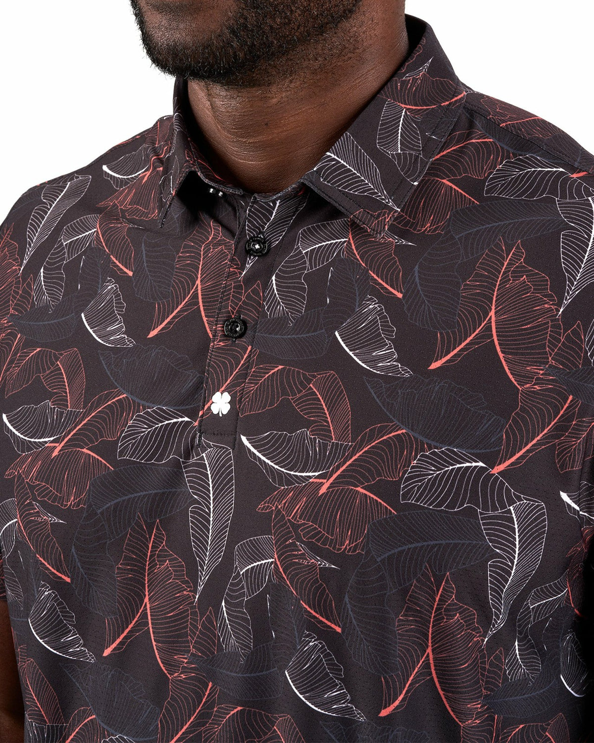 Black Clover Stylish Black Palm Leaf Patterned Polo for Golf or Business