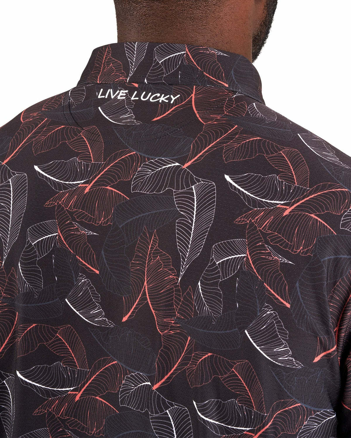 Black Clover Stylish Black Palm Leaf Patterned Polo for Golf or Business