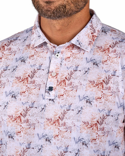Black Clover Versatile White Tropical Patterned Golf or Business Polo