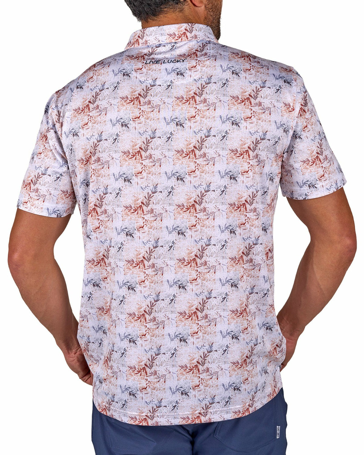 Black Clover Versatile White Tropical Patterned Golf or Business Polo