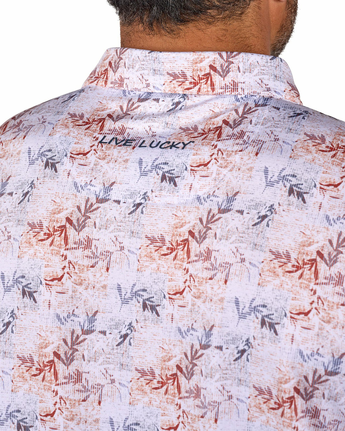 Black Clover Versatile White Tropical Patterned Golf or Business Polo