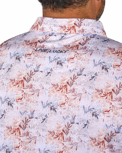 Black Clover Versatile White Tropical Patterned Golf or Business Polo