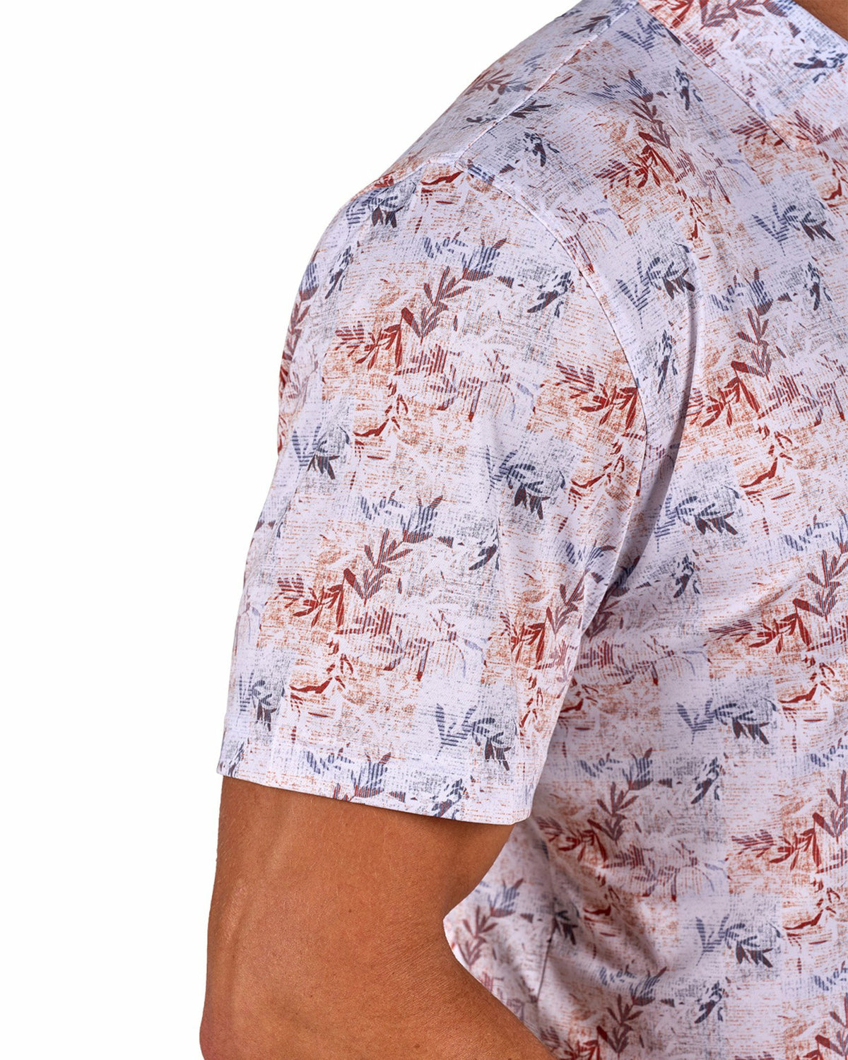 Black Clover Versatile White Tropical Patterned Golf or Business Polo