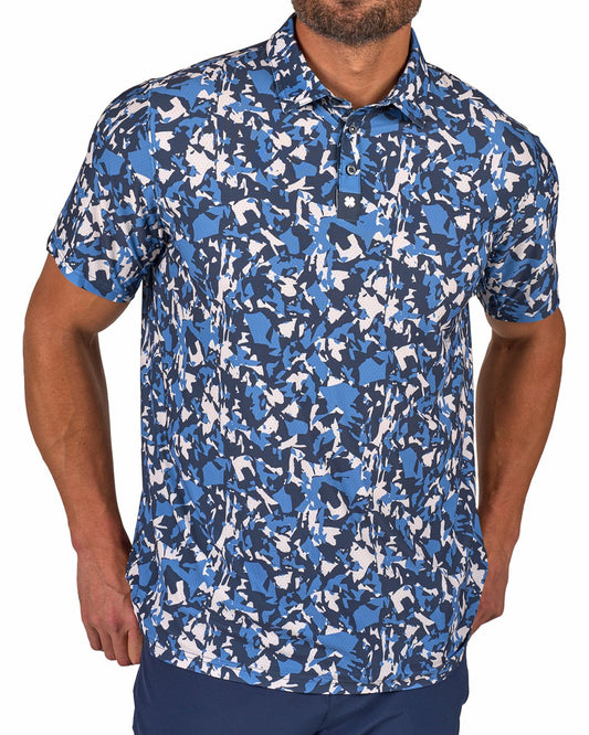 Black Clover Modern Black and Blue Camo Patterned Golf or Business Polo