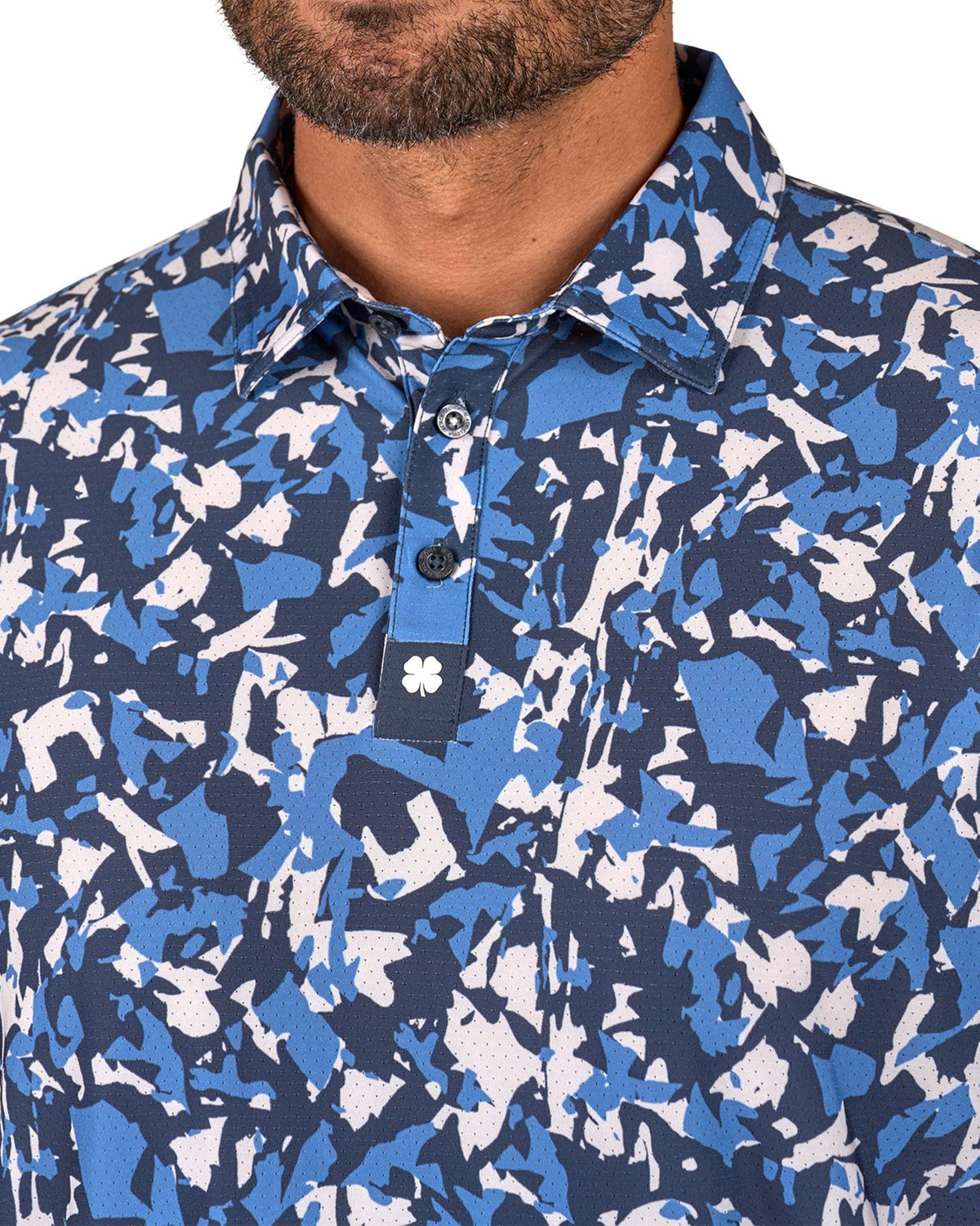 Black Clover Modern Black and Blue Camo Patterned Golf or Business Polo