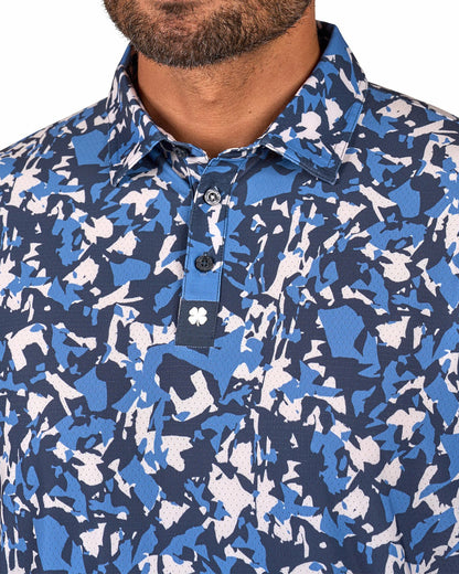 Black Clover Modern Black and Blue Camo Patterned Golf or Business Polo
