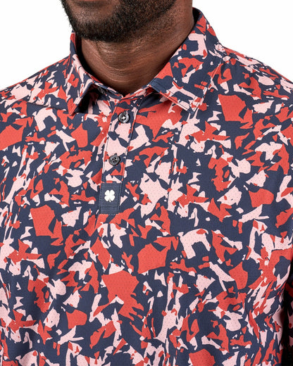 Black Clover Modern Orange and Blue Camo Patterned Golf or Business Polo