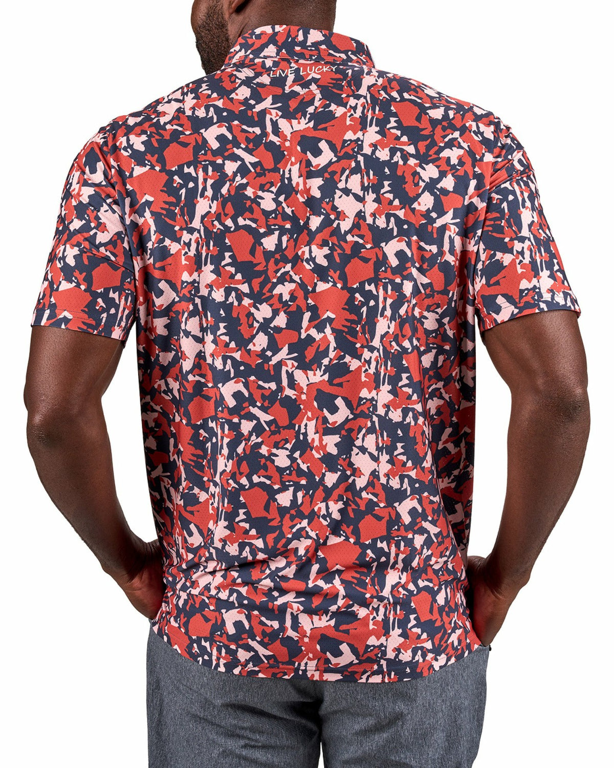 Black Clover Modern Orange and Blue Camo Patterned Golf or Business Polo