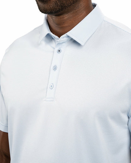 Black Clover Men’s Light Blue Recycled‑Poly 4‑Way Stretch Polo for Golf & Office