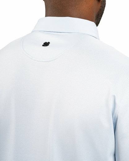 Black Clover Men’s Light Blue Recycled‑Poly 4‑Way Stretch Polo for Golf & Office