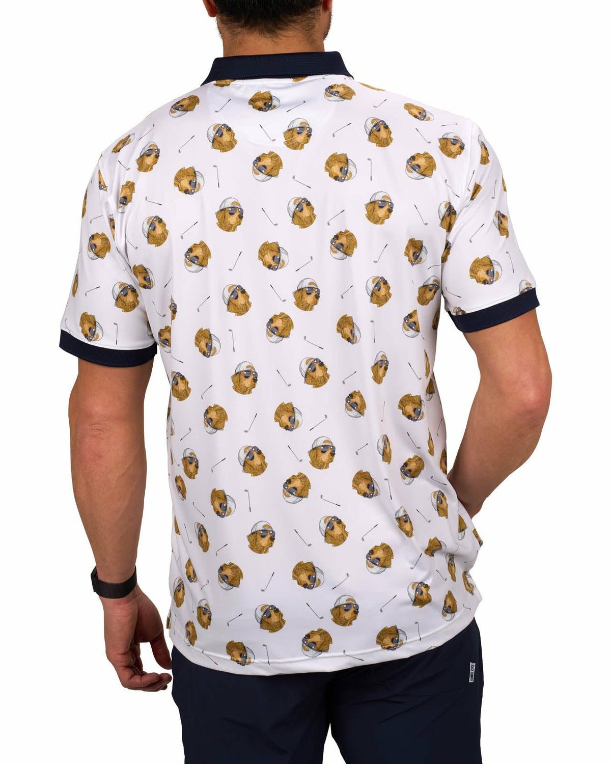 Black Clover Men's White and Navy Playful Dog Pattern Polo
