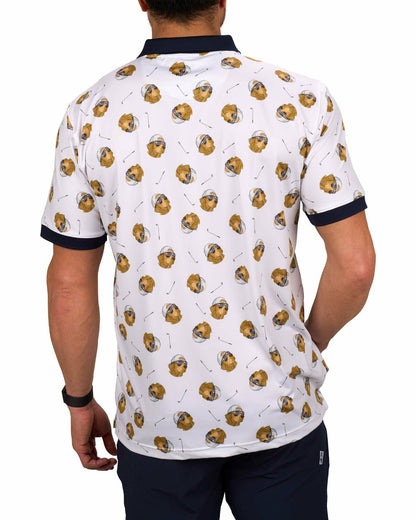 Black Clover Men's White and Navy Playful Dog Pattern Polo