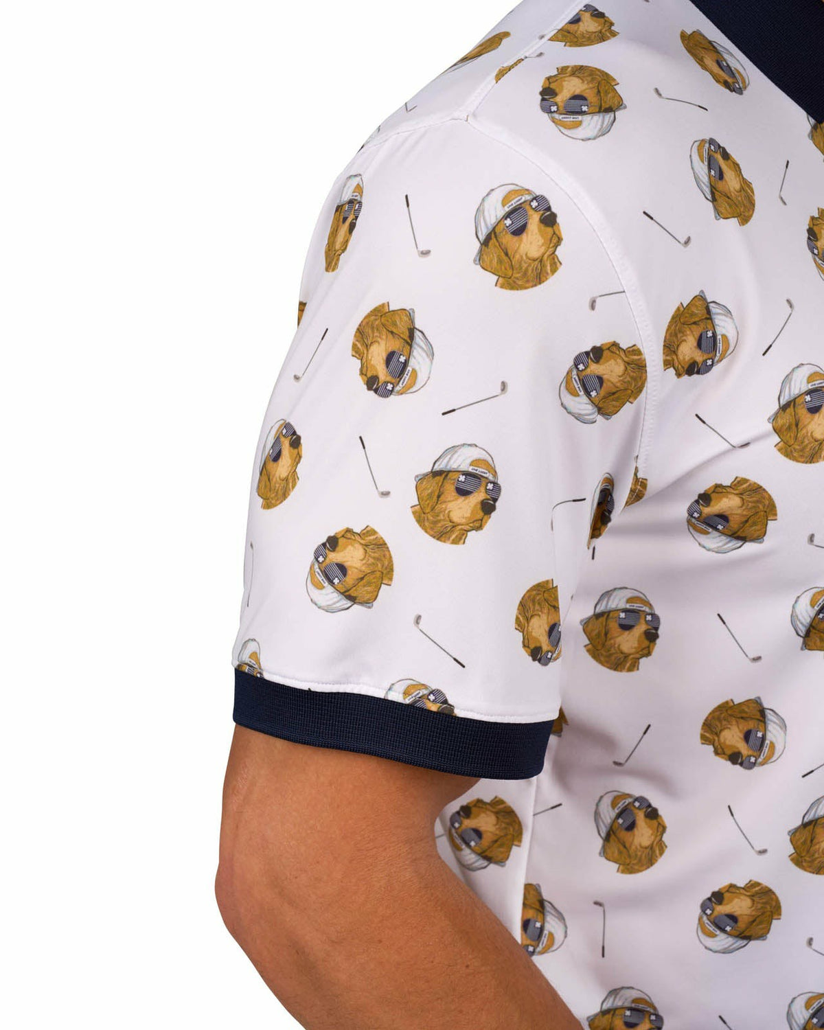 Black Clover Men's White and Navy Playful Dog Pattern Polo