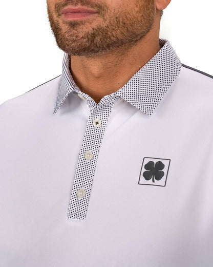 Black Clover Men's White and Black Polka Dot Polo for Golf or Business