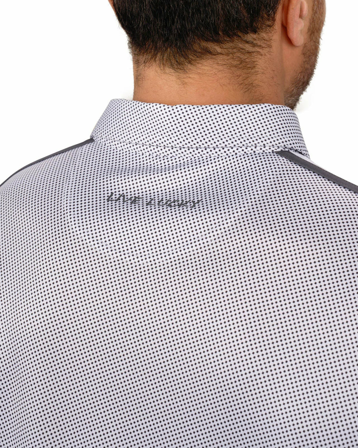 Black Clover Men's White and Black Polka Dot Polo for Golf or Business