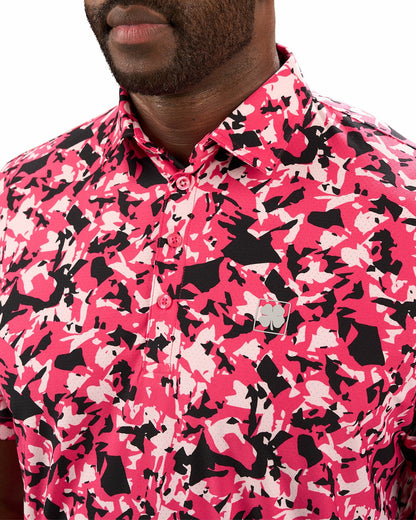 Black Clover Modern Pink and Black Camo Patterned Golf or Business Polo