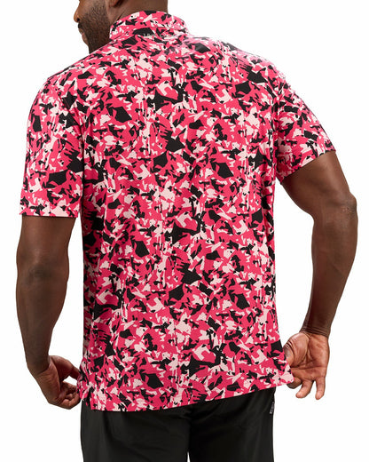 Black Clover Modern Pink and Black Camo Patterned Golf or Business Polo