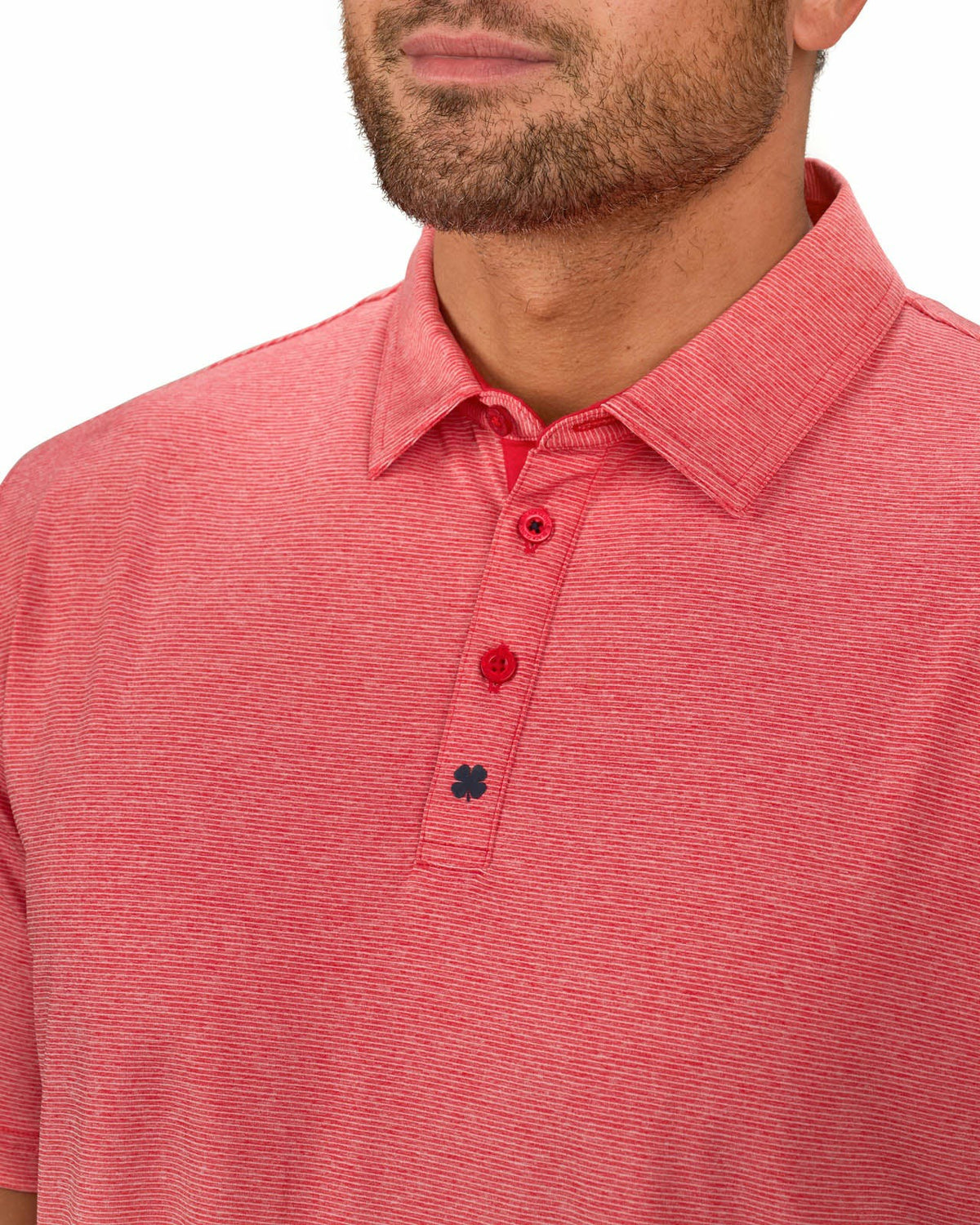 Black Clover Men's Red Pin Stripe Jacquard Golf or Business Polo